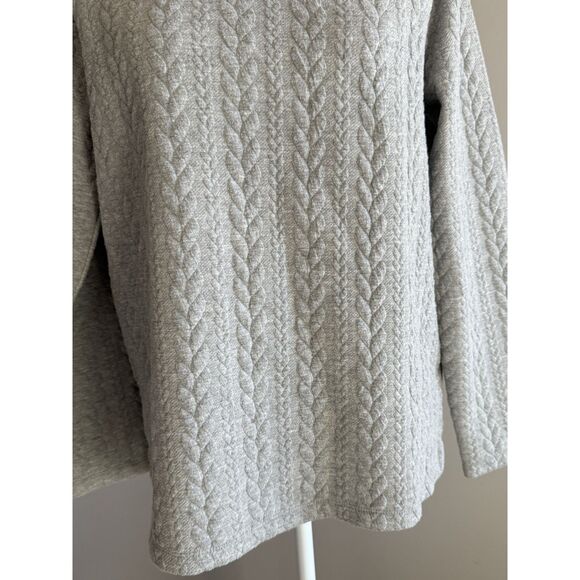 J Crew Cable Knit Cowlneck Top Grey Long Sleeve Casual Classic Cozy Shirt Medium - Picture 4 of 15